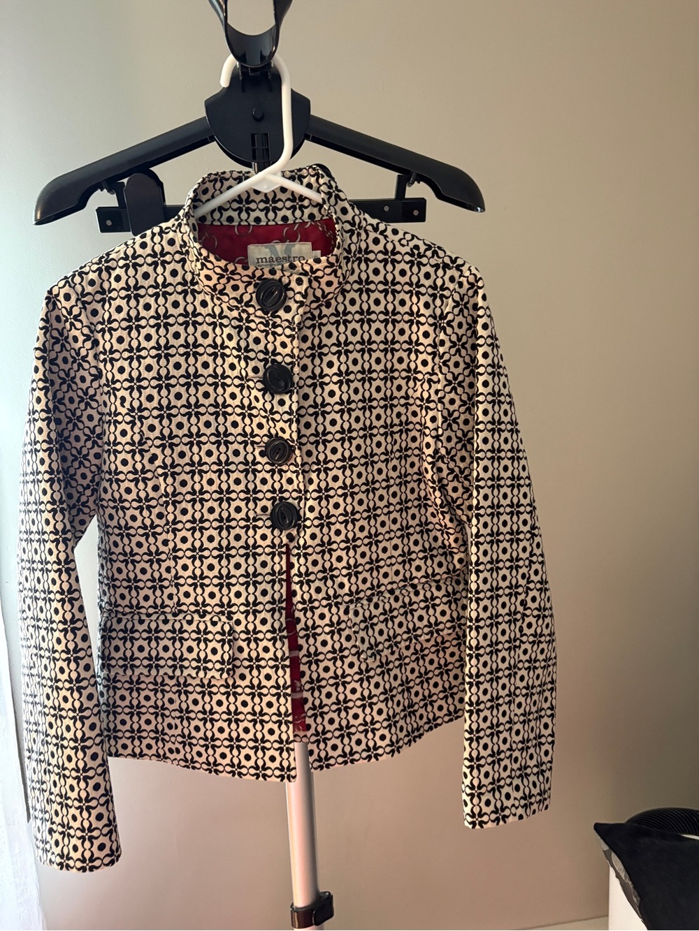 White & Black Patterned Women's Jacket by Maestro